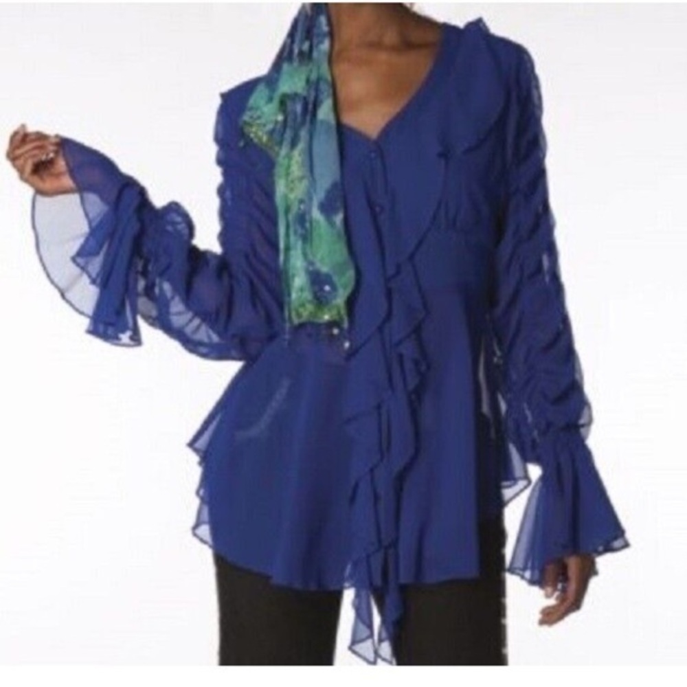 New sapphire Blue Ashro Lorena Ruffle Top Blouse